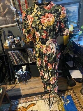 Vintage black floral MIDI dress